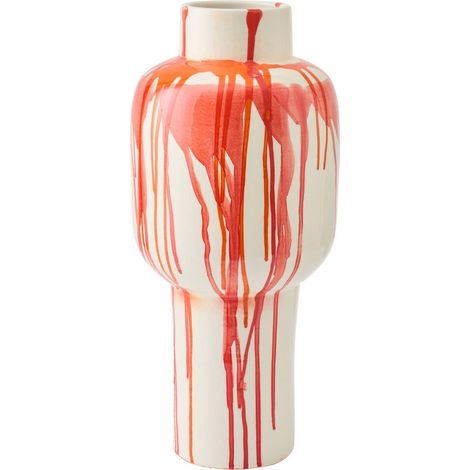 Vase ligné en céramique blanc et orange - blanc et orange (1/4)