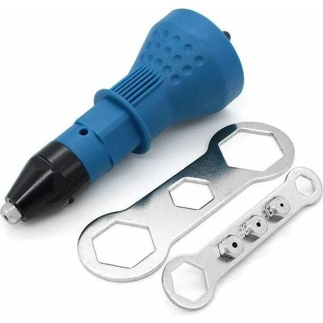 Pistola per rivetti, rivettatrice a batteria, kit di utensili per rivetti elettrici, adattatore, inserto, dado, accessori per utensili elettrici manuali (blu) (1/5)