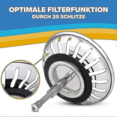 79/82 mm Ersatz-Küchenspülen-Ablaufsieb für Blanco, verstellbar, rostfreier Edelstahl, mit Stöpselfunktion (1/4)