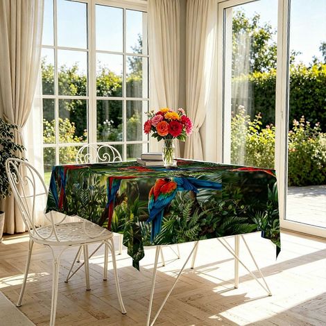 Nappe rectangulaire à motif perroquet coloré (1 pièce), nappe de salle à manger sur le thème du solstice d'été, résistante et facile à nettoyer pour la décoration estivale de la maison (1/4)