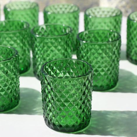Lot de 12 photophores en Verre Vert pour Mariage, fête prénatale et décoration de fête (1/5)