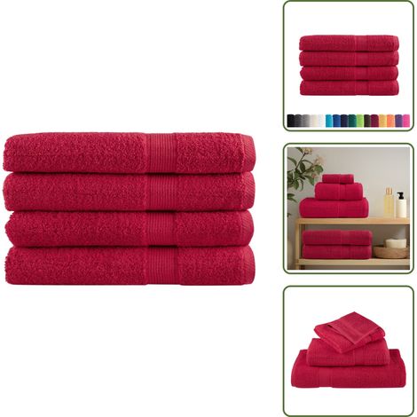 The Living Store Asciugamani Premium SOLUND 4 pz Rossi 100x200 cm 600 g/m² - Asciugamani per casa