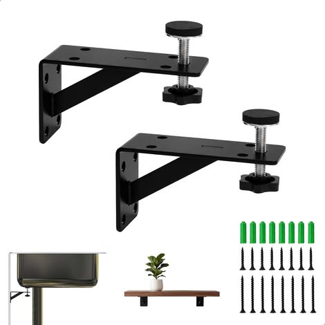2 x Undermount Sink Brackets, Adjustable Stainless Steel Undermount Sink Brackets, Installation Kit with Non-Slip Feet for Kitchen, Bathroom (1/5)