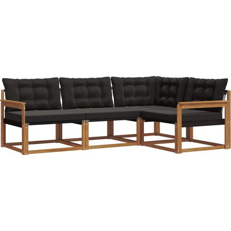 Set di divani da esterno con cuscino 4 pz Salotto da Giardino Naturale e Nero (1/5)