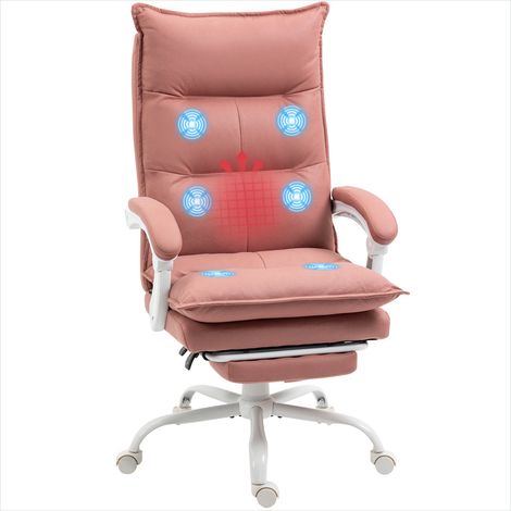 Fauteuil de bureau en microfibre soft pink massant et chauffant, dossier inclinable jusqu’à 155° avec repose-pieds (1/5)