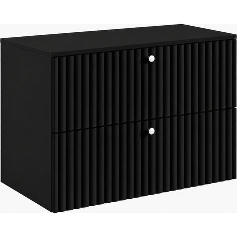 Meuble de salle de bain suspendu avec plan 80, noir + plan noir, poignées en trois couleurs, 80 x 46 x 58,6 cm (1/5)