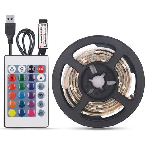 Bandeau LED RGB SMD3528 DC5V USB 2M 120 LEDs avec télécommande IR 10M 16 couleurs modes flash strobe fade smooth IP65 déco TV meuble vin maison fête (1/2)
