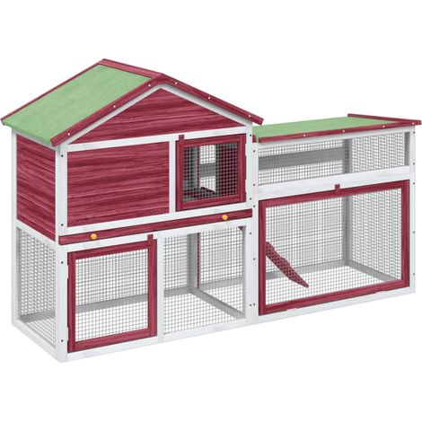 Kaninchenstall Rot 185,5x60,5x109,5 cm Massivholz Kiefer vidaXL (1/5)