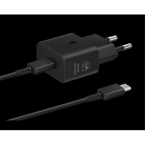 Cargador rápido Samsung, USB-C, 25 W, con cable de datos - Negro