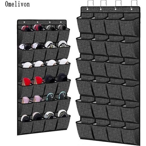 Rangement Chaussure à Suspendre - Non-tissé - 24 Compartiments - Noir - 155 x 55 cm - Organisateur Pratique (1/5)