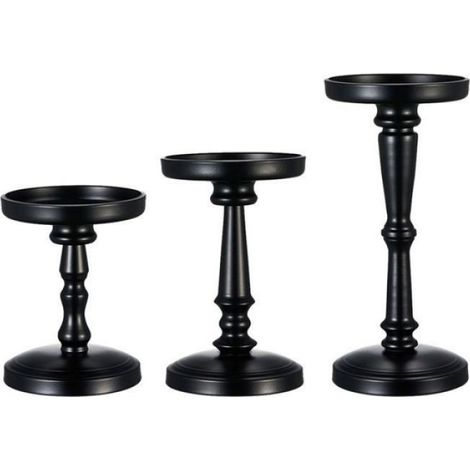 Bougeoir - Colonne Métal Noir - Pour Décoration Intérieure et Événements - Lot de 3 Tailles Différentes (1/4)