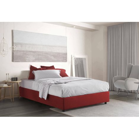 Talamo Italia Cama matrimonial Elisa, Cama contenedor con revestimiento de tela, 100% Made in Italy, Apertura frontal, adecuado para colchón 160x190 cm, Rojo, con embalaje reforzado (1/4)