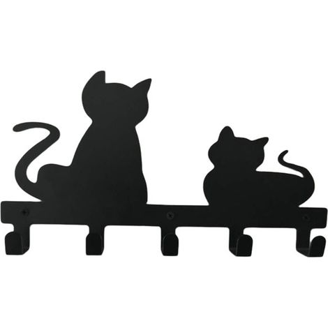 Porte-clés chat à 5 crochets, en fer, 33 × 16,7 × 3,4 cm, noir (1/5)