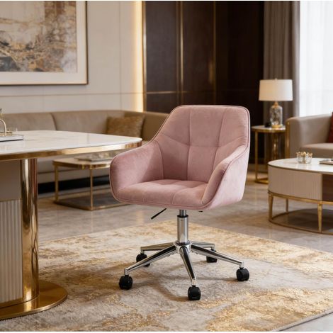 Sedia da ufficio girevole regolabile in altezza, velluto rosa, 150 kg HAVRYA (1/5)