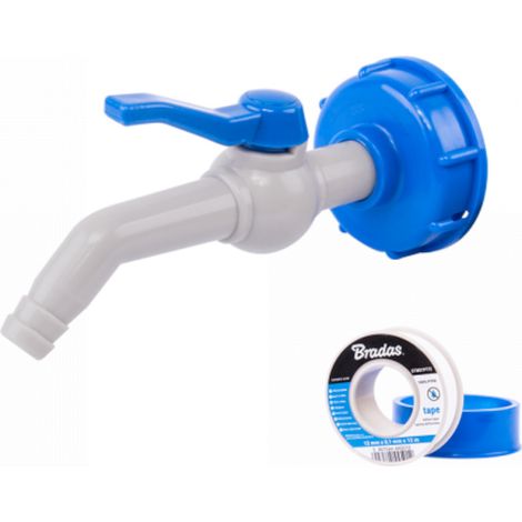 IBC Wasserhahn 45°, IG S60x6 für 13 mm Schlauch mit PTFE-Band (1/2)