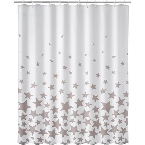 Tenda Doccia Bagno Stampa Stelle Grigio 180x200cm Tessuto con Ganci Poliestere
