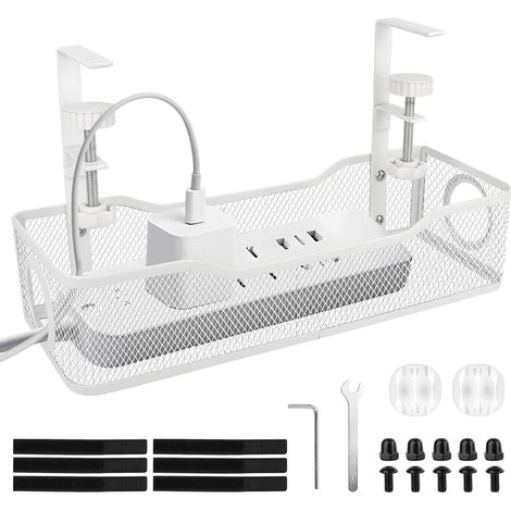 Bandeja organizadora de cables para debajo del escritorio, organizador de cables de escritorio, cesta de malla para cables de mesa, no requiere perforación. (1/5)