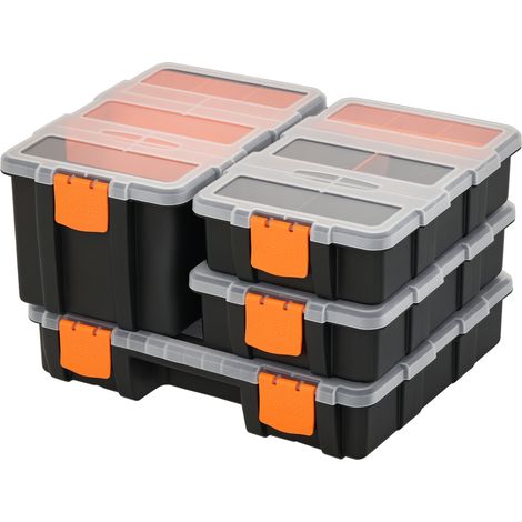 4PCS Werkzeugaufbewahrung Box Multifunktionales Werkzeugbox Sortierkasten Kleinteilemagazin Teile Kunststoff Orange+Schwarz 28.7 x 22.5 x 5.5 cm (1/4)