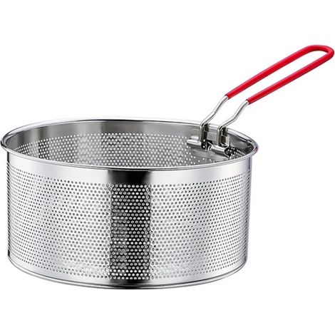 Cestello per friggere e pasta in acciaio inox - Scolapasta da cucina con manico, cucchiaio e gocciolatoio - Elettrodomestico (20 cm) (1/5)