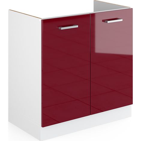 Base per lavello R-Line, Rosso bordeaux lucido, 80 cm con ante, senza piano di lavoro, Vicco
