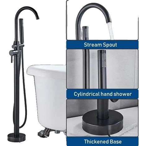 Grifo de bañera, control de doble manija, caño giratorio, negro mate. (1/2)