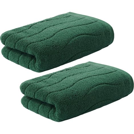 2 serviettes de toilette, coton jacquard à rayures ondulées, 33 x 74 cm, ultra-absorbantes, pour salle de bain et cuisine (1/5)