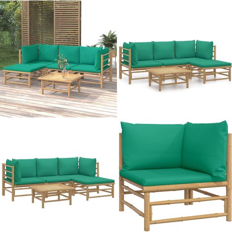 5-tlg. Garten-Lounge-Set mit Grünen Kissen Bambus - Bambus Möbel - Gartenloungeset - Outdoor Möbel - Esstisch - Wohnzimmergarnitur - Home & Living (1/5)