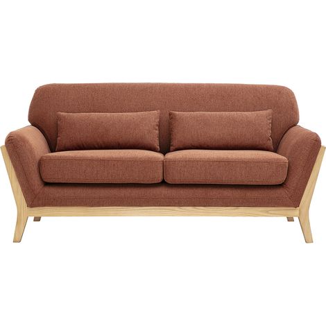 Divano scandinavo 2 posti in tessuto effetto velluto texturizzato terra bruciata e legno chiaro YOKO (1/5)