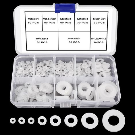 280 Pièces M2 M2.5 M3 M4 M5 M6 M8 M10 Assortiment de Rondelles Plates en Silicone, Rondelles D'étanchéité, pour Boulons/Robinets/Vis/Tuyau d'arrosage, Blanc (1/5)
