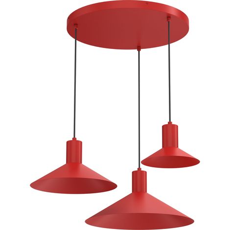 Suspension minimaliste à 3 abat-jours coniques aplatis GU10 rouge mat Luminex Nox (1/2)