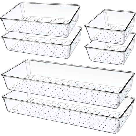 Lot de 6 Organisateur Tiroir, Grande Taille 38cm, Plastique Transparent, Pour Cuisine, Salle De Bain, Bureau