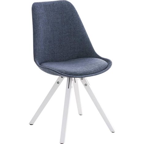 Chaise de salle à manger design scandinave en tissu bleu et pieds en bois blanc 100002323 (1/5)