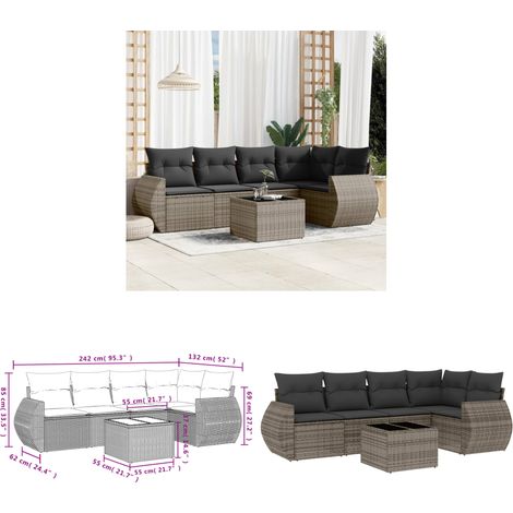 Salon de jardin 6 pcs avec coussins gris résine tressée - Ensemble Salon De Jardin - Mobilier De Jardin - Canapé Jardin - Set Salon Exterieur - Chaise Lounge - Home & Living (1/3)