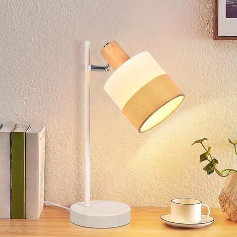 GBLY Lámpara de Mesa Sala Lámpara de Noche Vintage Madera E14 Tela Rústico Retro Rotativa Con Cable Para Oficina Dormitorio Sin Bombilla (1/5)