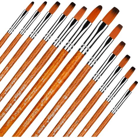 12 Pinceaux Acryliques pour Peinture Acrylique, Nylon Pinceau d'artiste Aquarelle, Set de Pinceaux à Poils pour Peinture à l'huile Pinceau Synthétique pour Adultes Enfants (1/5)