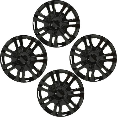 Lot de 4 enjoliveurs noirs élégants de 15 pouces, à clipser, protection universelle pour jantes de la plupart des voitures (1/5)