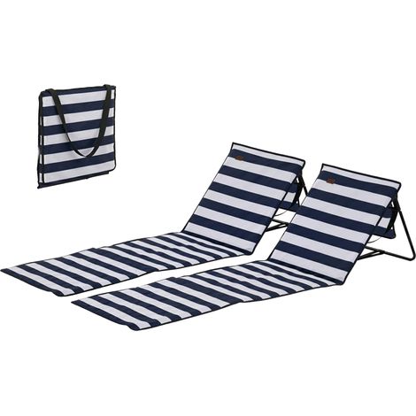Lot 2 tapis de plage rembourrés – Dossier inclinable multi-positions, sangle transport – Métal polyester – Idéal pour plage ou piscine (1/5)