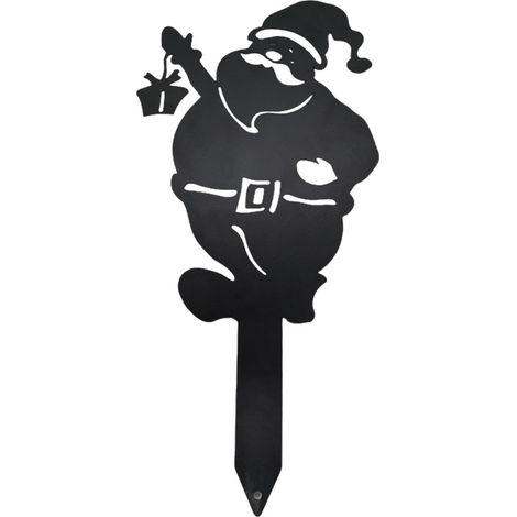 Weihnachts-Hofstecker, kreative Weihnachtsmann-Rasenstecker aus Metall, Weihnachtsdekoration für Garten, Rasen, Terrasse, Flur, Hof, Schwarz (1/5)