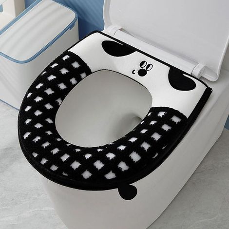 Housse de siège de toilette tendance et chaude avec fermeture éclair, lavable, réutilisable, confortable, universelle (chiot noir) (1/4)