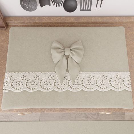 Cache Plaque de Cuisson avec Dentelle de Saint-Gall 50x70 cm, Protection Plaque Induction et a Gaz en Coton, Beige, Accessoires De Cuisine (1/5)