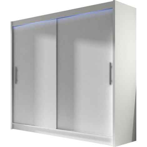 Armario Closico 100, Blanco, 215x180x58cm, Puertas de armario: Correderas, Número de estantes: 5, LED