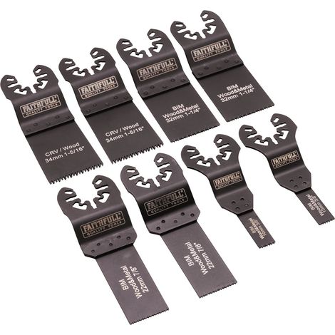 Faithfull Multi Tool 34mm 32mm 22mm 10mm Blade Set of 8 Wood Blades FAIMFKIT8