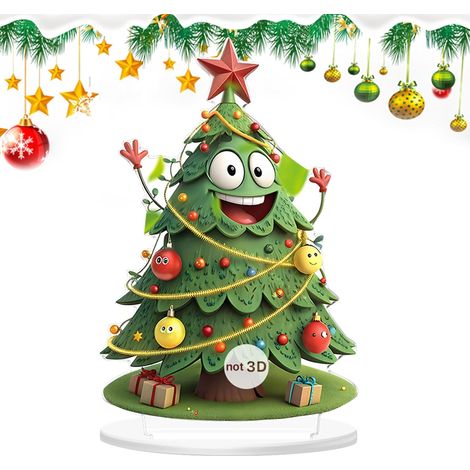Ornement de Noël en Acrylique Panneau De Bureau 2D Sapin De Noël Pièce Centrale pour Étagère Bureau Bibliothèque Cabinet Commode Appui de Fenêtre Cheminée (1/5)