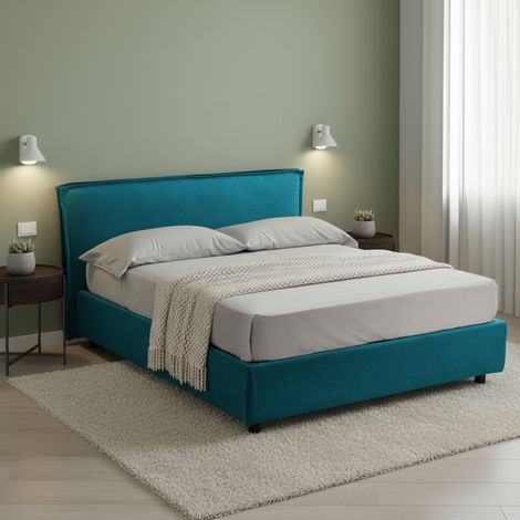 Letto Matrimoniale Brolo, Letto Matrimoniale Sfoderabile, Contenitore Made in Italy, Dimensione Materasso 160x190 cm, Azzurro (1/5)