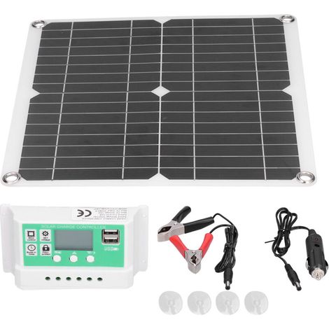 Kit Panneau Solaire Flexible Monocristallin 40W 18V avec Contrôleur Charge Solaire 50A et Double Port USB - Imperméable IP65, Portable léger (1/4)