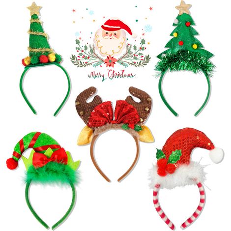 Fascia per capelli natalizia a tema cartoni animati, set di 4 copricapi, decorazione per feste per bambini e adulti, multicolore (1/5)