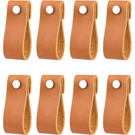 SABIR Brute Strength - Poignées en cuir pour meubles - Naturel - 8 pcs - 6 x 2 cm - Poignée de meuble, Poignée de porte pour cuisine, salle de bain, armoires, commode, bois (1/5)