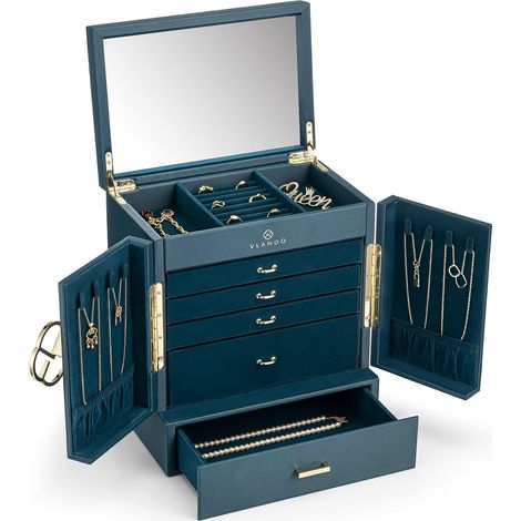 Boîte à bijoux Grande 6 niveaux,Rangement maison, cuir PU (1/5)