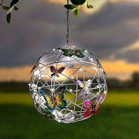 Lampes solaires d'extérieur, guirlandes lumineuses papillon colorées pour jardin, lampe boule ronde suspendue pour jardin, lampe décorative tissée étanche-AquaForge