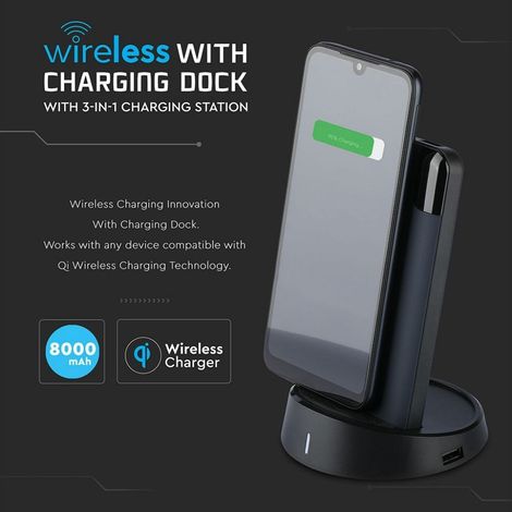 10K Mah Power Bank With Wireless Charger & Display Black Lamp Stand Dark Blue (1/5)